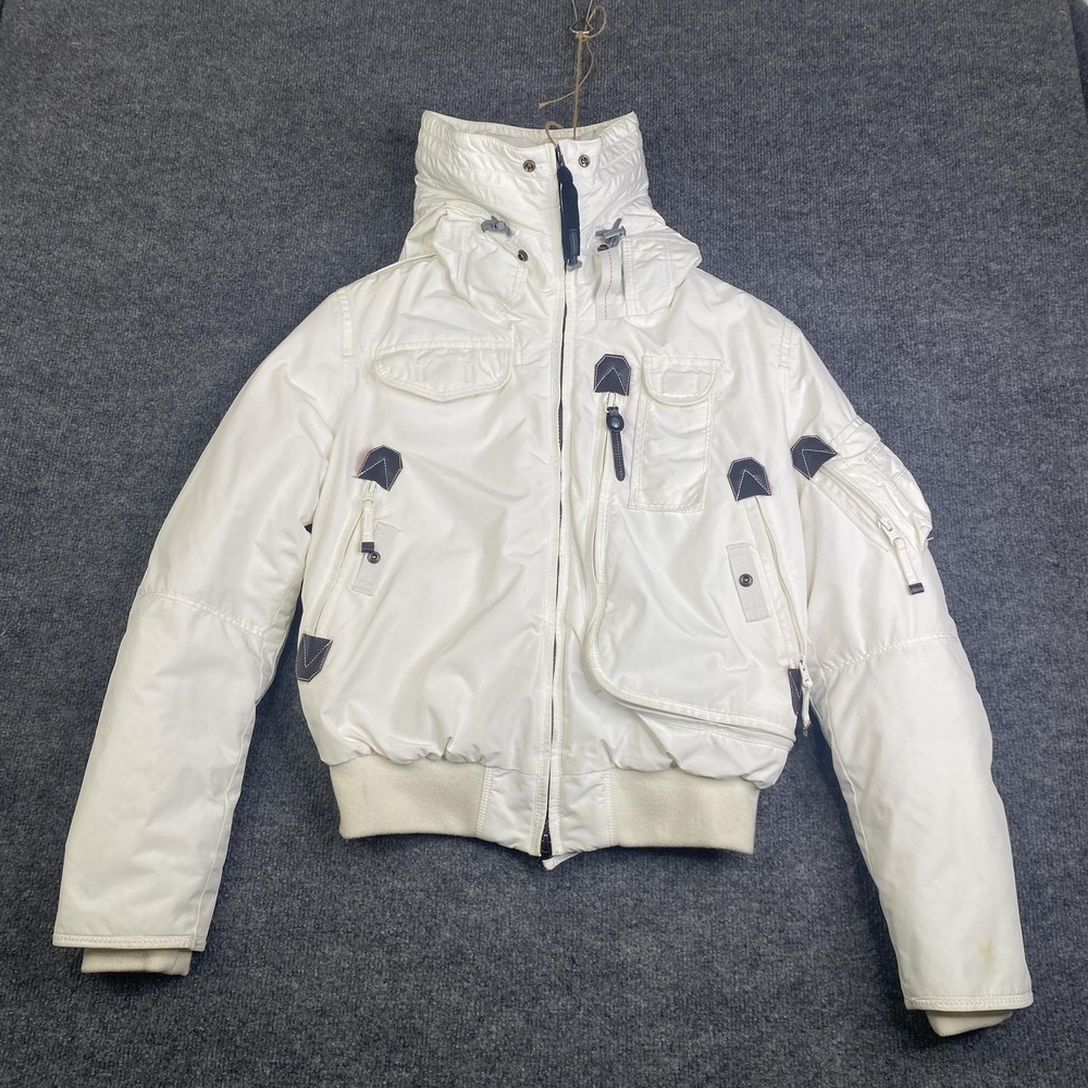 Parajumpers Gobi Bomber Jacket Mens Small White Hooded Winter Masterpiece Series